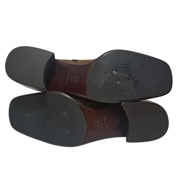 Bruno Magli Leather Suede Retro Ankle Block Heel Bootie Brown Size 8 - Picture 3 of 17